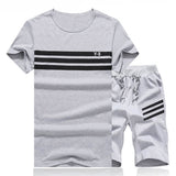 Men Short Sleeve T shirt+Shorts Two Piece Set Sweat Suit Fashion Casual Tracksuit