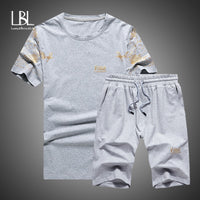 Two Piece Tops+ Shorts Suit Sportswear Set Mens Short Sets  Tracksuit