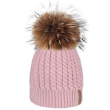 FURTALK Real Raccoon Fur Beanie Winter Knitted Pompom Hat