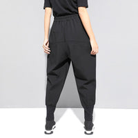 [EAM] High Elastic Waist Black Zipper Split Long Harem Trousers Loose Fit Pants Women