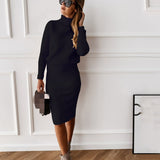 MVGIRLRU Autumn Women's Turtleneck Knit Sweater + Slim Skirt Two-Piece Set