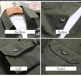 WBDDT Men's Military Shirt Khaki Casual Slim Fit with Pocket Long Sleeve