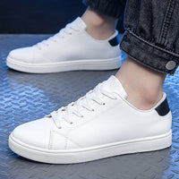 White Casual Leather Flat Tennis Shoes