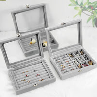 Portable Velvet w Glass Jewelry Ring Display Storage Box