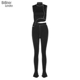 Sisterlinda Women Active Wear Fitness Tracksuit Irregular Stripe Tops  Sport Leggings