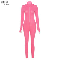 Sisterlinda Solid Zipper Sexy Turtleneck Fitness Jumpsuits Women Full Sleeve Slim Rompers Mujer Autumn Skinny Playsuit Bodysuit