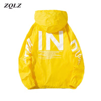 Zqlz Women Windbreaker Print Letter Hooded Jacket Basic