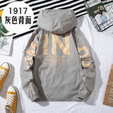 Zqlz Women Windbreaker Print Letter Hooded Jacket Basic