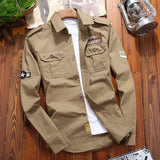 WBDDT Men's Military Shirt Khaki Casual Slim Fit with Pocket Long Sleeve