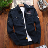 WBDDT Men's Military Shirt Khaki Casual Slim Fit with Pocket Long Sleeve