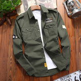 WBDDT Men's Military Shirt Khaki Casual Slim Fit with Pocket Long Sleeve
