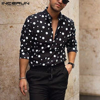 Fashion Men Polka Dot Long Sleeve Shirts Business Fitness Casual Lapel Button Blouse Streetwear INCERUN Camisas Hombre S-5XL