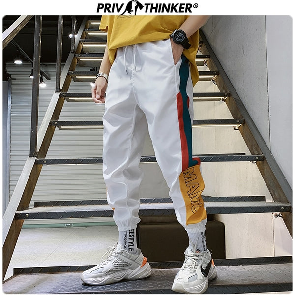 Privathinker Men's Joggers Pants Side Printed Harem  Casual Cargo Pants