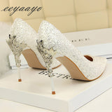 High Thin Heels Pointed Toe Sexy Bling Bridal Wedding Gold High Heels