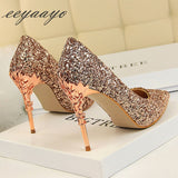 High Thin Heels Pointed Toe Sexy Bling Bridal Wedding Gold High Heels