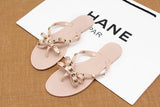 MR CO Women Sandals Flat Jelly Shoes Bow V Flip Flops Stud  Rivets Slippers Thong Sandals