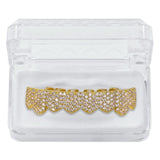 GRILLZ Gold Silver Color Iced Out Hip Hop Grillz Top & Bottom Teeth Grills Set