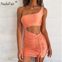 Nadafair Mini Bodycon Dress Women Hollow Out Ruched Backless Bandage Dresses