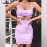 Nadafair Mini Bodycon Dress Women Hollow Out Ruched Backless Bandage Dresses