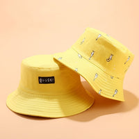 Panama Bucket Hat Men Women Bucket Cap Banana Print Yellow Fisherman Hat