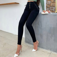 OKUOHAO High Waist Hips Tight Jeans Female Sense Slim Nine Pants