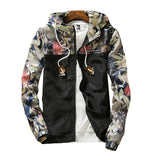 Women's Hooded Floral Causal Windbreaker Basic Coats Zipper Jackets