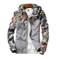 Women's Hooded Floral Causal Windbreaker Basic Coats Zipper Jackets