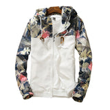 Women's Hooded Floral Causal Windbreaker Basic Coats Zipper Jackets