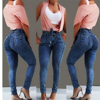 High Waist Jeans For Women Slim Stretch Denim Jean Bodycon Tassel Belt Bandage Skinny Push Up Jeans Woman