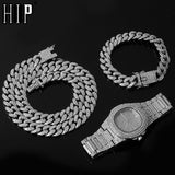 Miami Cuban Necklace, Watch & Bracelet Full Hip Hop Iced Out Set