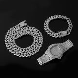 Miami Cuban Necklace, Watch & Bracelet Full Hip Hop Iced Out Set