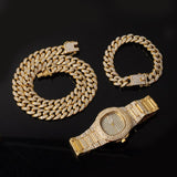 Miami Cuban Necklace, Watch & Bracelet Full Hip Hop Iced Out Set