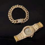 Miami Cuban Necklace, Watch & Bracelet Full Hip Hop Iced Out Set
