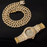 Miami Cuban Necklace, Watch & Bracelet Full Hip Hop Iced Out Set