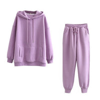 Women thick fleece 100% cotton suit 2 pieces sets hoodies sweatshirt and pants