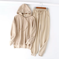 Women thick fleece 100% cotton suit 2 pieces sets hoodies sweatshirt and pants