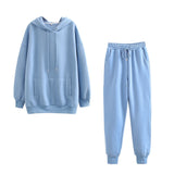 Women thick fleece 100% cotton suit 2 pieces sets hoodies sweatshirt and pants