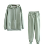 Women thick fleece 100% cotton suit 2 pieces sets hoodies sweatshirt and pants