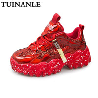 Women Fashion Sequined Cloth Bling Breathable Round Toe Chunky Women Shoes