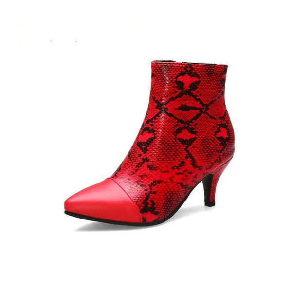 Snake pattern women's boots fashion wild solid color stiletto short boots