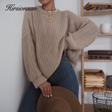 Loose Queenz Elegant Knitted Sweater Oversize Warm Pullovers Fashion Solid Tops