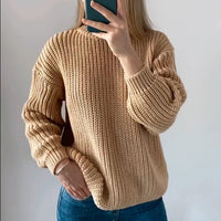 Loose Queenz Elegant Knitted Sweater Oversize Warm Pullovers Fashion Solid Tops