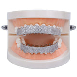 GRILLZ Gold Silver Color Iced Out Hip Hop Grillz Top & Bottom Teeth Grills Set