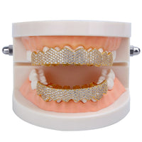 GRILLZ Gold Silver Color Iced Out Hip Hop Grillz Top & Bottom Teeth Grills Set