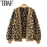 Women's Leopard Pattern Loose Knitted Cardigan Vintage Sweater