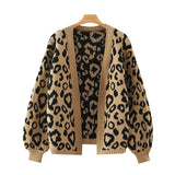 Women's Leopard Pattern Loose Knitted Cardigan Vintage Sweater