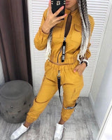 Long Sleeve Zipper Tops & Pants Track Suit Casual 2 PiecesSet