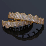 GRILLZ Gold Silver Color Iced Out Hip Hop Grillz Top & Bottom Teeth Grills Set