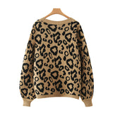 Women's Leopard Pattern Loose Knitted Cardigan Vintage Sweater