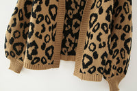 Women's Leopard Pattern Loose Knitted Cardigan Vintage Sweater